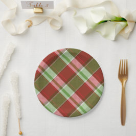 レッドグリーン伝統的なプレイドクリスマスホリデー ペーパープレート