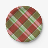 レッドグリーン伝統的なプレイドクリスマスホリデー ペーパープレート (正面)