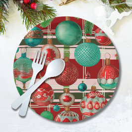 レッドグリーン伝統的プレイドホリデー ペーパープレート