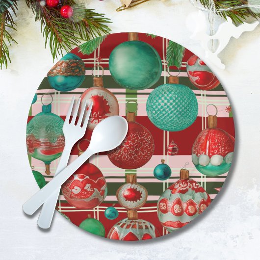 レッドグリーン伝統的プレイドホリデー ペーパープレート