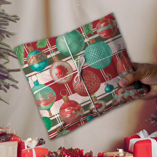 レッドグリーン伝統的プレイドホリデー 薄葉紙