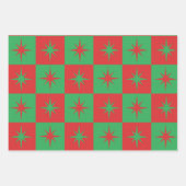 レッドグリーン市松模様にレトロクリスマススターバスト ラッピングペーパーシート (正面3)