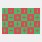 レッドグリーン市松模様にレトロクリスマススターバスト ラッピングペーパーシート (正面2)