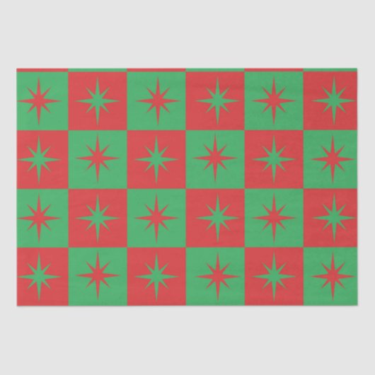 レッドグリーン市松模様にレトロクリスマススターバスト 薄葉紙 (正面)