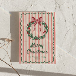 レッドグリーン描リースボウクリスマスノンフォト シーズンカード