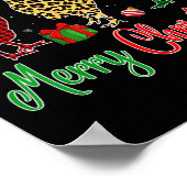 レッドグリーン格子柄ヒョウ鶏サンタ小妖精や小人ハットチャール ポスター (角)