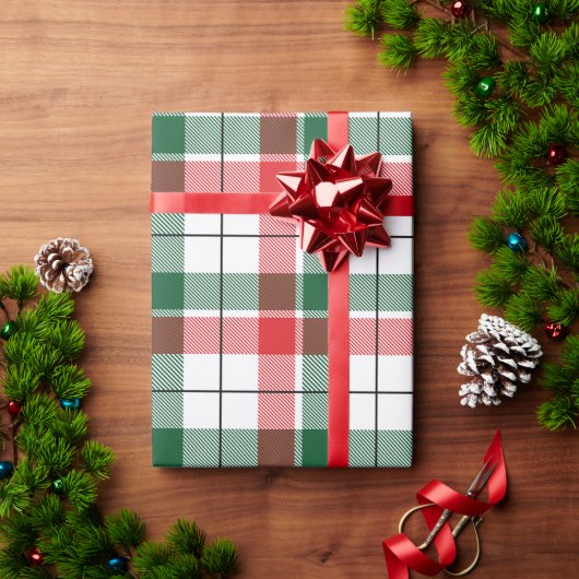 レッドグリーン格子状ホリデークリスマス伝統的 ラッピングペーパー (クリスマスギフト)