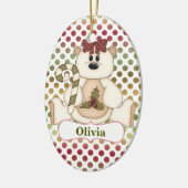 レッドグリーン水玉模様ベアパーソナライズされた セラミックオーナメント (左)