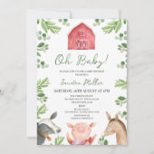 レッドグリーン男女兼用ファーミヤードファームベビーシャワー 招待状 (正面)
