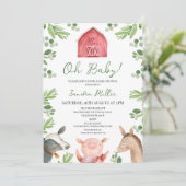 レッドグリーン男女兼用ファーミヤードファームベビーシャワー 招待状 (スタンド正面)