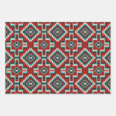 レッドグリーン白黒オリエンタルキリムパターン ラッピングペーパーシート (正面2)