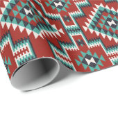 レッドグリーン白黒オリエンタルキリムパターン ラッピングペーパー (ロールコーナー)