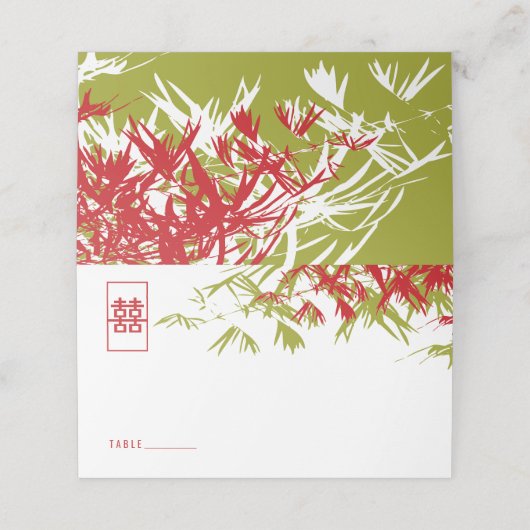 レッドグリーン竹葉のダブル中国のシ結婚ス プレイスカード (外部開封)
