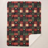 レッドグリーン素朴プレイドハートクリスマスホリデー シェルパブランケット (正面)