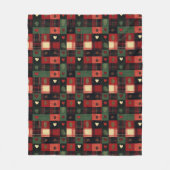 レッドグリーン素朴プレイドハートクリスマスホリデー フリースブランケット (正面)