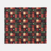 レッドグリーン素朴プレイドハートクリスマスホリデー フリースブランケット (正面(横))