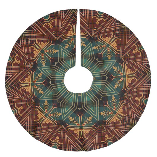 レッドグリーン装飾ホリデーツリースカート ブラッシュドポリエステルツリースカート (正面)