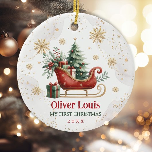 レッドグリーン金ゴールドウィンタースリーベビー1stクリスマス セラミックオーナメント