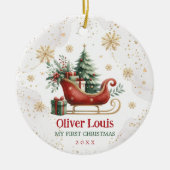 レッドグリーン金ゴールドウィンタースリーベビー1stクリスマス セラミックオーナメント (正面)