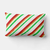 レッドグリーン金ゴールドウォーターカラーキャンディーケーンストライプズ ランバークッション (裏面)