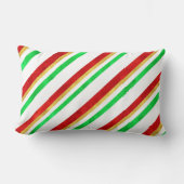 レッドグリーン金ゴールドウォーターカラーキャンディーケーンストライプズ ランバークッション (正面)