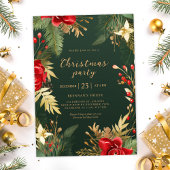 レッドグリーン金ゴールドエレガントホリデークリスマスパーティー 招待状