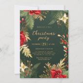 レッドグリーン金ゴールドエレガントホリデークリスマスパーティー 招待状 (正面)