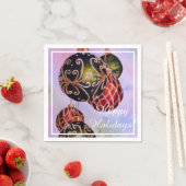 レッドグリーン金ゴールドオーナメントクリスマスパーティー スタンダードカクテルナプキン (インサイチュ)