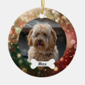 レッドグリーン金ゴールドカスタムグリッターペットパピードッグ写真 セラミックオーナメント (正面)