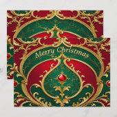 レッドグリーン金ゴールドクリスマスホリデーカード シーズンカード (正面/裏面)