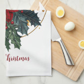 レッドグリーン金ゴールドクリスマスホリデーフローラボタニカル キッチンタオル (四つ折り)