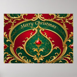 レッドグリーン金ゴールドクリスマスホリデーポスター ポスター