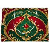 レッドグリーン金ゴールドクリスマスホリデー抱き枕 ラージペーパーバッグ (正面)