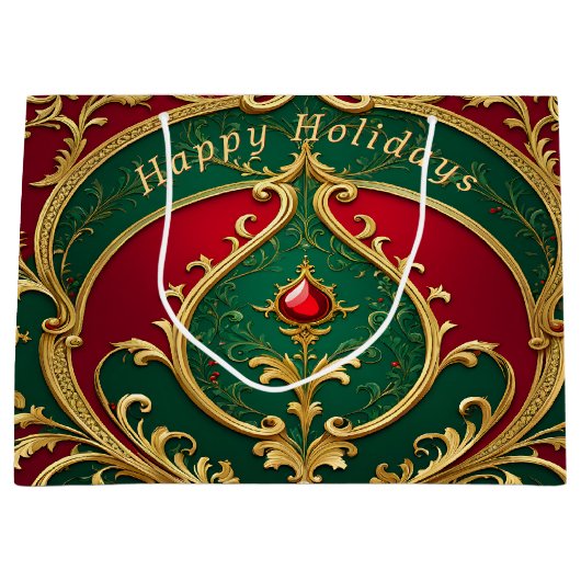 レッドグリーン金ゴールドクリスマスホリデー抱き枕 ラージペーパーバッグ (正面)