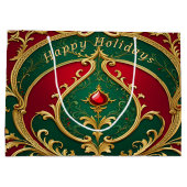 レッドグリーン金ゴールドクリスマスホリデー抱き枕 ラージペーパーバッグ (裏面)