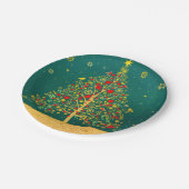レッドグリーン金ゴールドグリッタークリスマスウィンターバードツリー ペーパープレート (アングル)