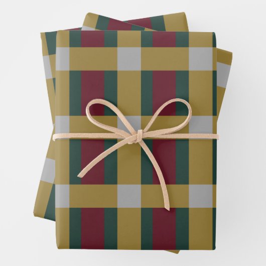 レッドグリーン金ゴールドシルバーカラーブロックプリント ラッピングペーパーシート (インサイチュ)