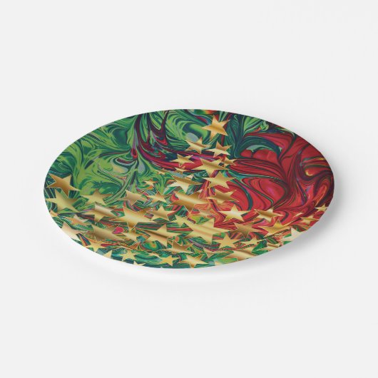 レッドグリーン金ゴールドスターズクリスマスフェスティバルパーティー ペーパープレート (アングル)