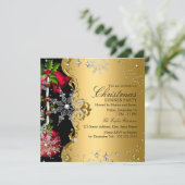 レッドグリーン金ゴールドスノーフレーククリスマスディナーパーティー3 招待状 (スタンド正面)