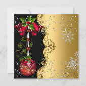 レッドグリーン金ゴールドスノーフレーククリスマスディナーパーティー3 招待状 (裏面)