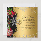 レッドグリーン金ゴールドスノーフレーククリスマスディナーパーティー3 招待状 (正面)