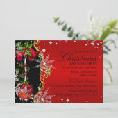レッドグリーン金ゴールドスノーフレーククリスマスディナーパーティー5 招待状 (スタンド正面)