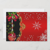 レッドグリーン金ゴールドスノーフレーククリスマスディナーパーティー5 招待状 (裏面)