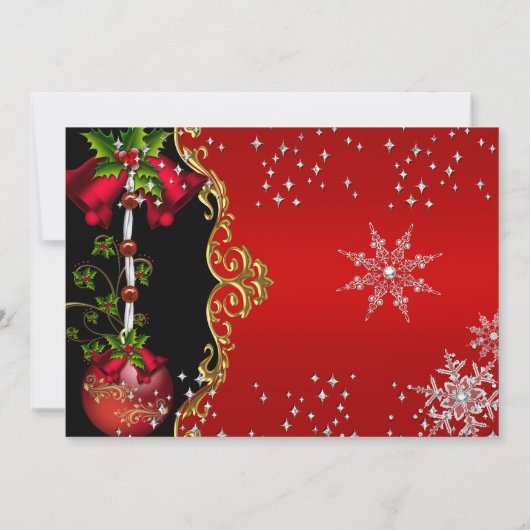 レッドグリーン金ゴールドスノーフレーククリスマスディナーパーティー5 招待状 (裏面)