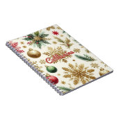 レッドグリーン金ゴールドスノーフレークフローラホリデー ノートブック (右側)