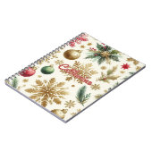 レッドグリーン金ゴールドスノーフレークフローラホリデー ノートブック (左側)