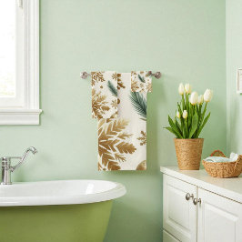 レッドグリーン金ゴールドスノーフレークフローラホリデー バスタオルセット