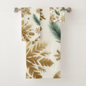 レッドグリーン金ゴールドスノーフレークフローラホリデー バスタオルセット (インサイチュ)