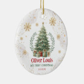 レッドグリーン金ゴールドスノーフレークベビー1stクリスマス セラミックオーナメント (右)