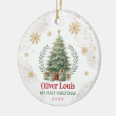 レッドグリーン金ゴールドスノーフレークベビー1stクリスマス セラミックオーナメント (左)